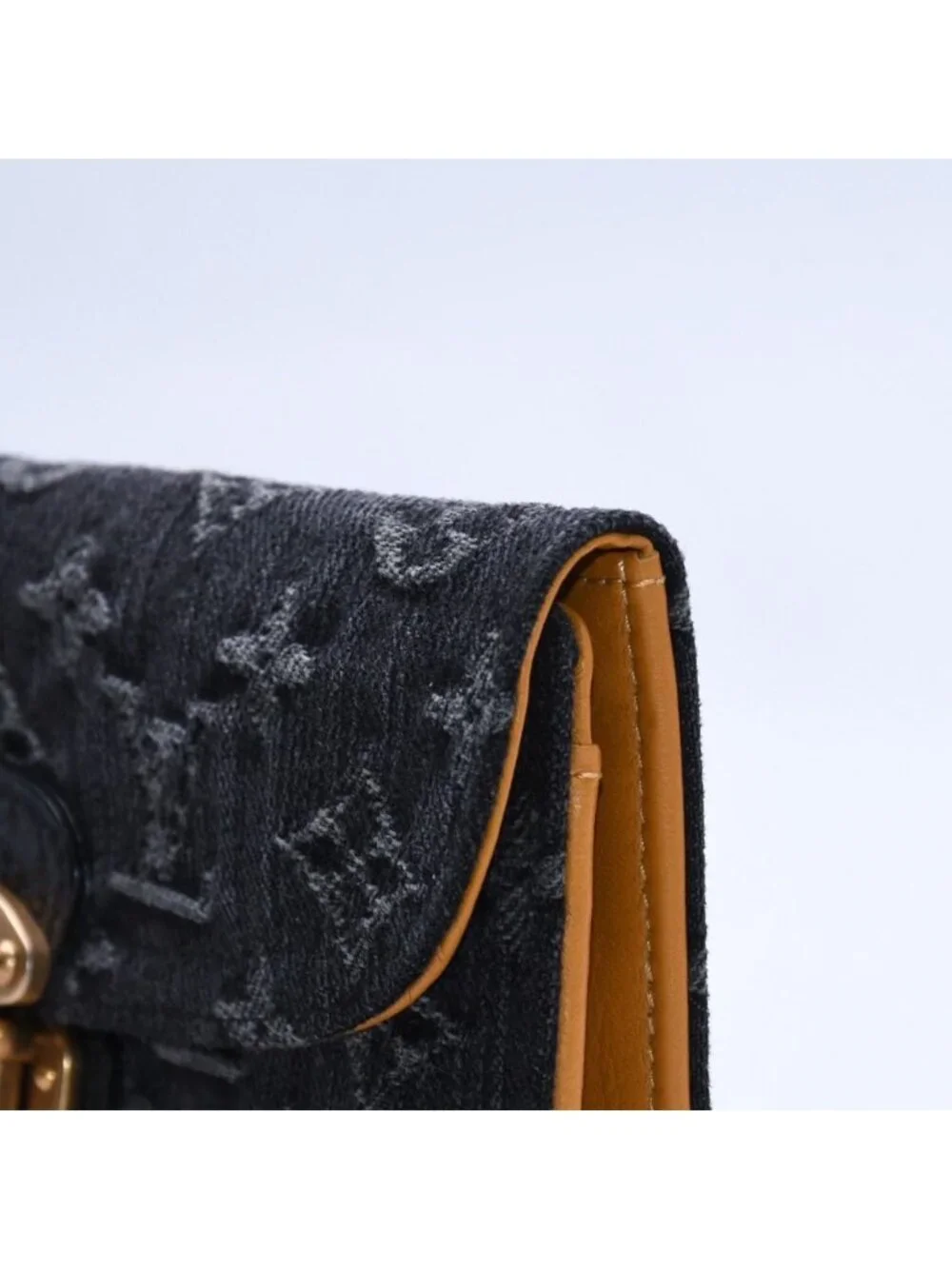 Louis Vuitton Monogram Denim Portefeuille Amelia Trifold Wallet Black Yellow